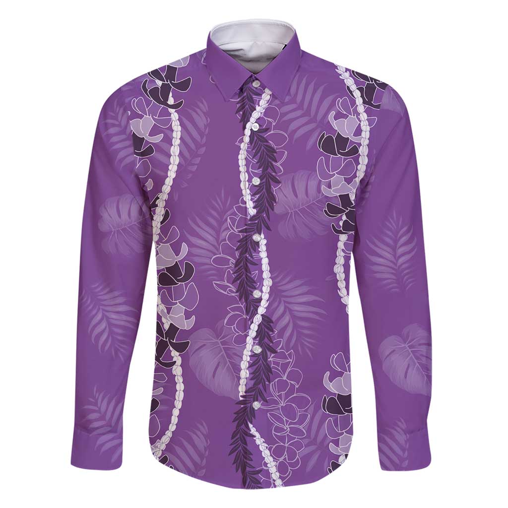 Hawaii Maile Lei Family Matching Off Shoulder Short Dress and Hawaiian Shirt With Violet Monstera Pattern