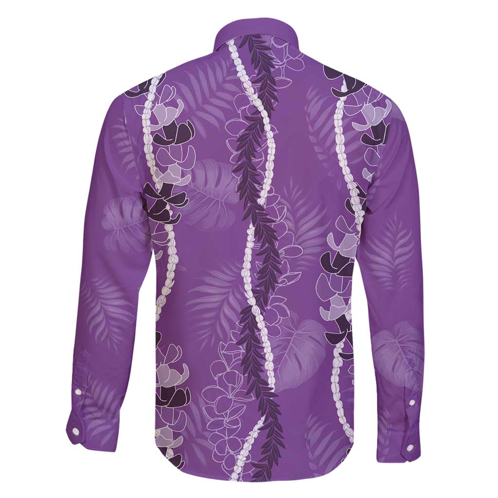 Hawaii Maile Lei Family Matching Off Shoulder Short Dress and Hawaiian Shirt With Violet Monstera Pattern
