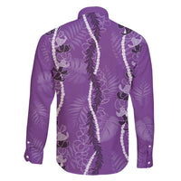 Hawaii Maile Lei Family Matching Off Shoulder Short Dress and Hawaiian Shirt With Violet Monstera Pattern