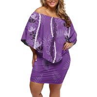 Hawaii Maile Lei Family Matching Off Shoulder Short Dress and Hawaiian Shirt With Violet Monstera Pattern
