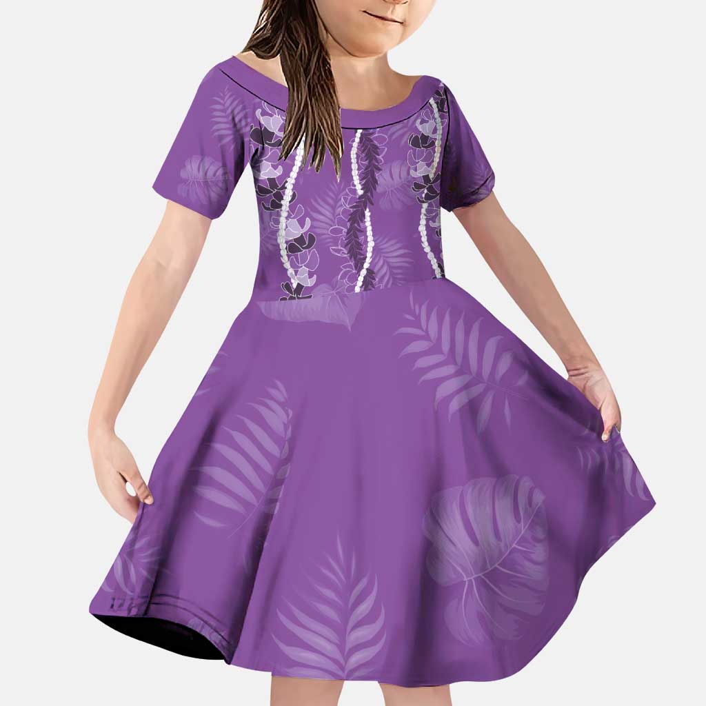 Hawaii Maile Lei Family Matching Puletasi and Hawaiian Shirt With Violet Monstera Pattern