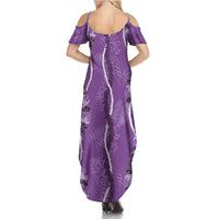 Hawaii Maile Lei Family Matching Summer Maxi Dress and Hawaiian Shirt With Violet Monstera Pattern