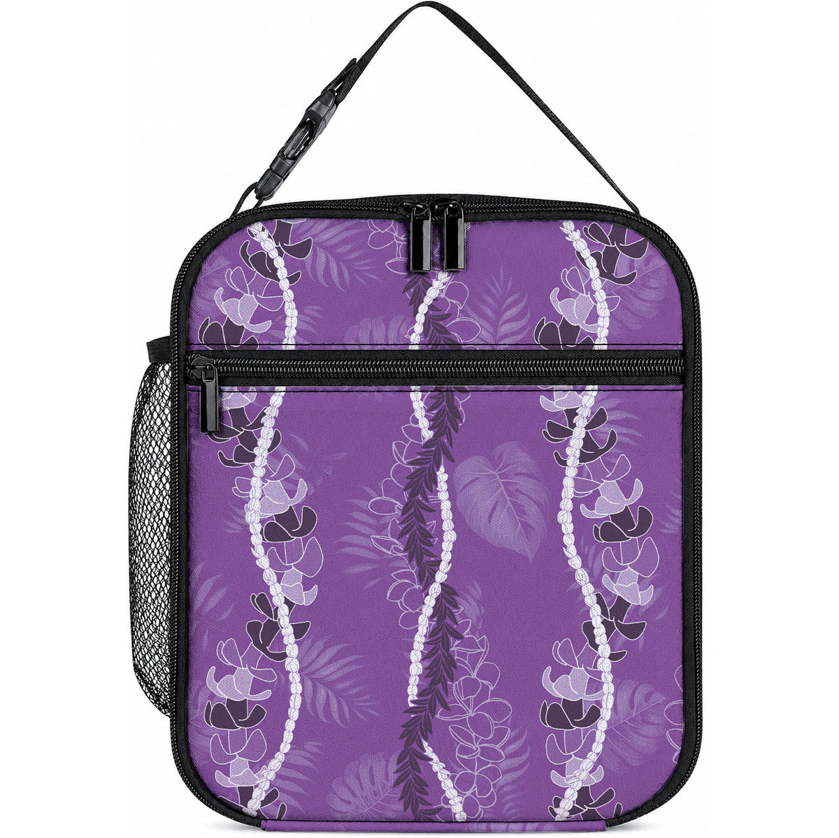 Hawaii Maile Lei Lunch Bag With Violet Monstera Pattern LT05 10.2 × 8.3 × 4.3 inch Violet - Polynesian Pride