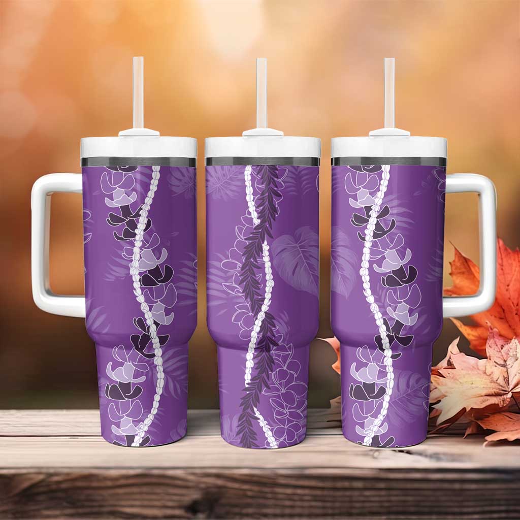 Hawaii Maile Lei Tumbler With Handle With Violet Monstera Pattern