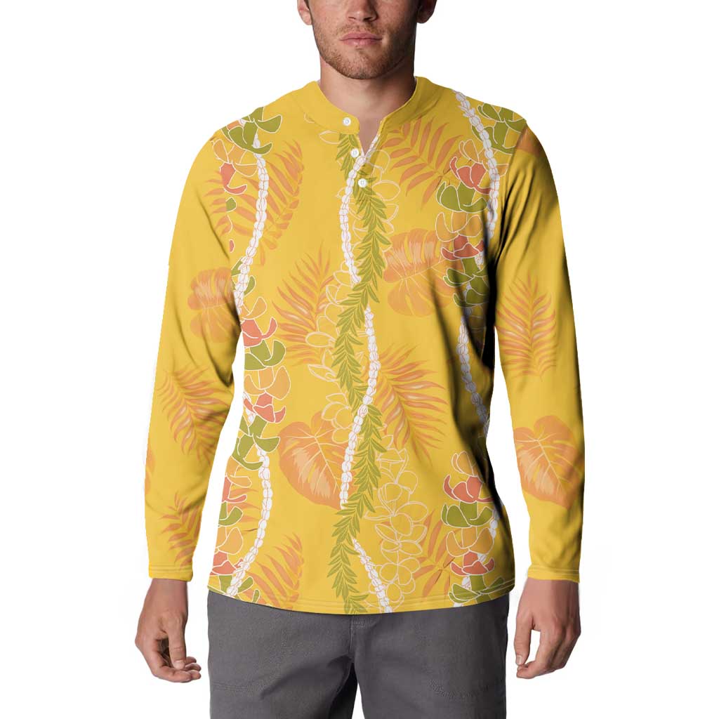 Hawaii Maile Lei Button Sweatshirt With Yellow Monstera Pattern