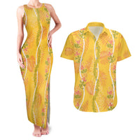 Hawaii Maile Lei Couples Matching Tank Maxi Dress and Hawaiian Shirt With Yellow Monstera Pattern