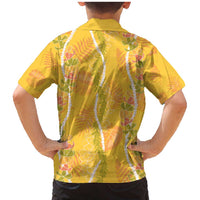 Hawaii Maile Lei Family Matching Mermaid Dress and Hawaiian Shirt With Yellow Monstera Pattern LT05 - Polynesian Pride