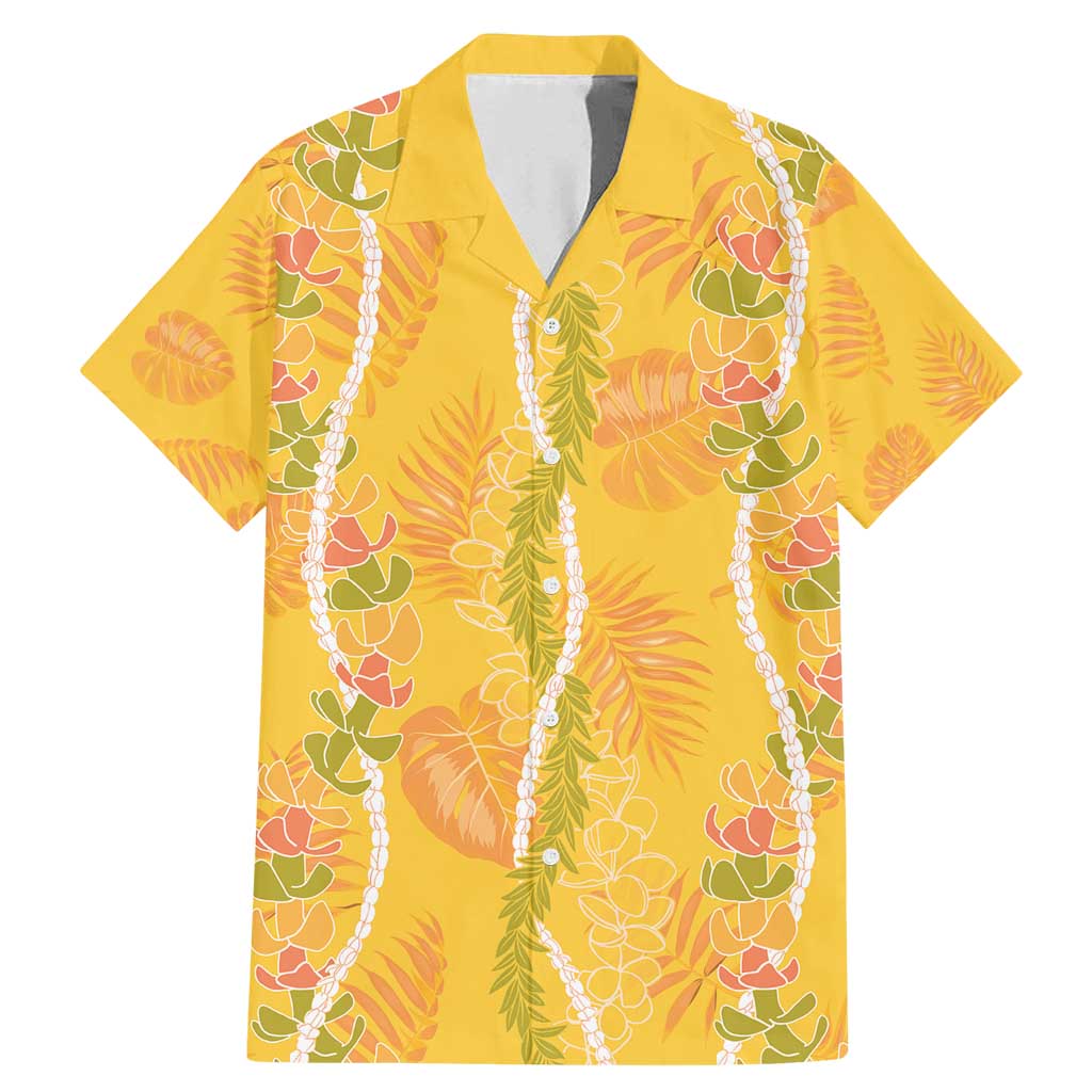 Hawaii Maile Lei Family Matching Mermaid Dress and Hawaiian Shirt With Yellow Monstera Pattern LT05 Dad's Shirt - Short Sleeve Yellow - Polynesian Pride