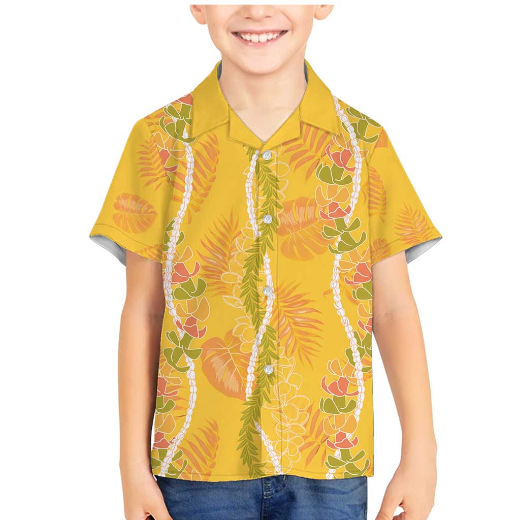 Hawaii Maile Lei Family Matching Mermaid Dress and Hawaiian Shirt With Yellow Monstera Pattern LT05 Son's Shirt Yellow - Polynesian Pride