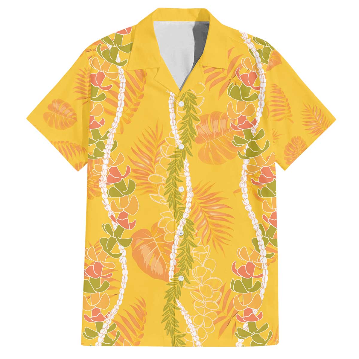 Hawaii Maile Lei Family Matching Off The Shoulder Long Sleeve Dress and Hawaiian Shirt With Yellow Monstera Pattern LT05 - Polynesian Pride