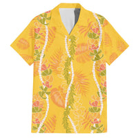 Hawaii Maile Lei Family Matching Off The Shoulder Long Sleeve Dress and Hawaiian Shirt With Yellow Monstera Pattern LT05 - Polynesian Pride