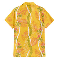 Hawaii Maile Lei Family Matching Off The Shoulder Long Sleeve Dress and Hawaiian Shirt With Yellow Monstera Pattern LT05 - Polynesian Pride
