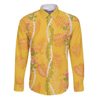 Hawaii Maile Lei Family Matching Off The Shoulder Long Sleeve Dress and Hawaiian Shirt With Yellow Monstera Pattern LT05 - Polynesian Pride