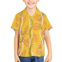 Hawaii Maile Lei Family Matching Off The Shoulder Long Sleeve Dress and Hawaiian Shirt With Yellow Monstera Pattern LT05 - Polynesian Pride