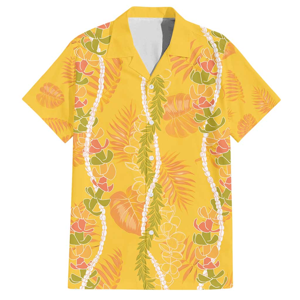 Hawaii Maile Lei Family Matching Off Shoulder Maxi Dress and Hawaiian Shirt With Yellow Monstera Pattern