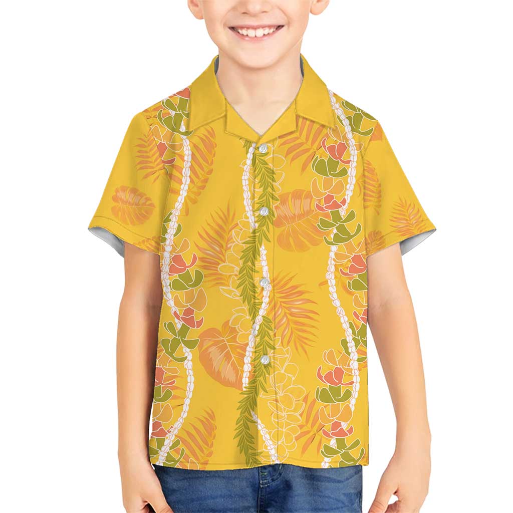 Hawaii Maile Lei Family Matching Off Shoulder Maxi Dress and Hawaiian Shirt With Yellow Monstera Pattern