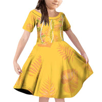 Hawaii Maile Lei Family Matching Off Shoulder Short Dress and Hawaiian Shirt With Yellow Monstera Pattern LT05 Daughter's Dress Yellow - Polynesian Pride