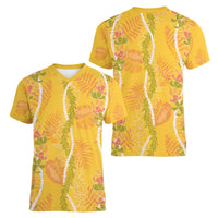 Hawaii Maile Lei Women V-Neck T-Shirt With Yellow Monstera Pattern