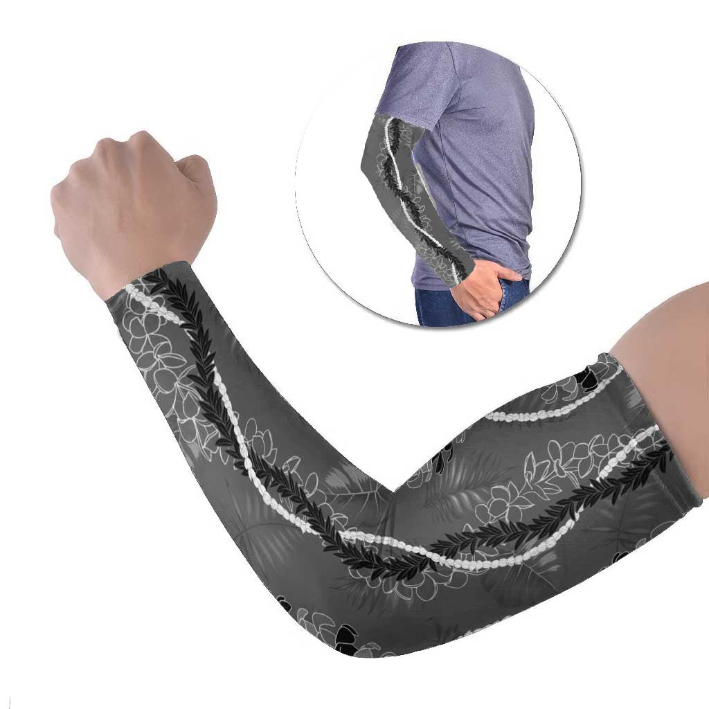 Hawaii Maile Lei Arm Sleeves With Gray Monstera Pattern - Polynesian Pride