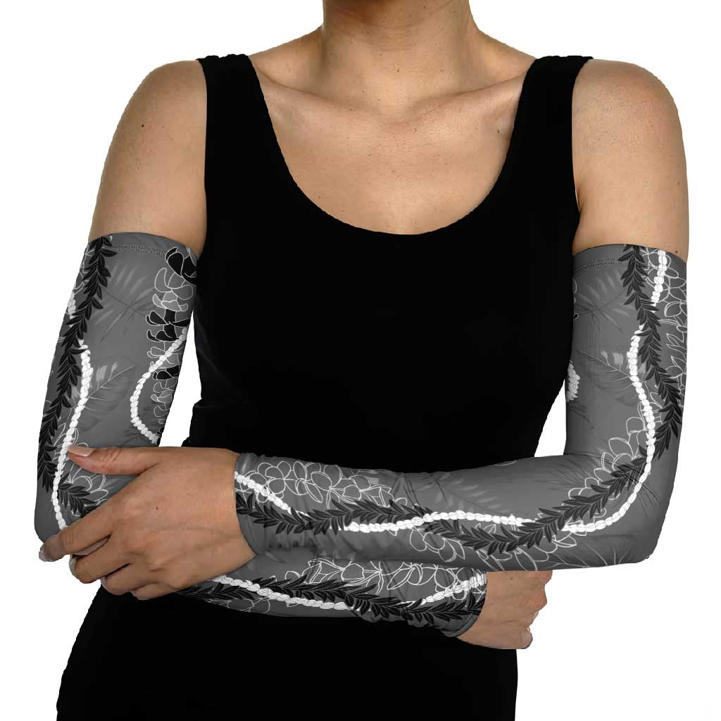Hawaii Maile Lei Arm Sleeves With Gray Monstera Pattern - Polynesian Pride
