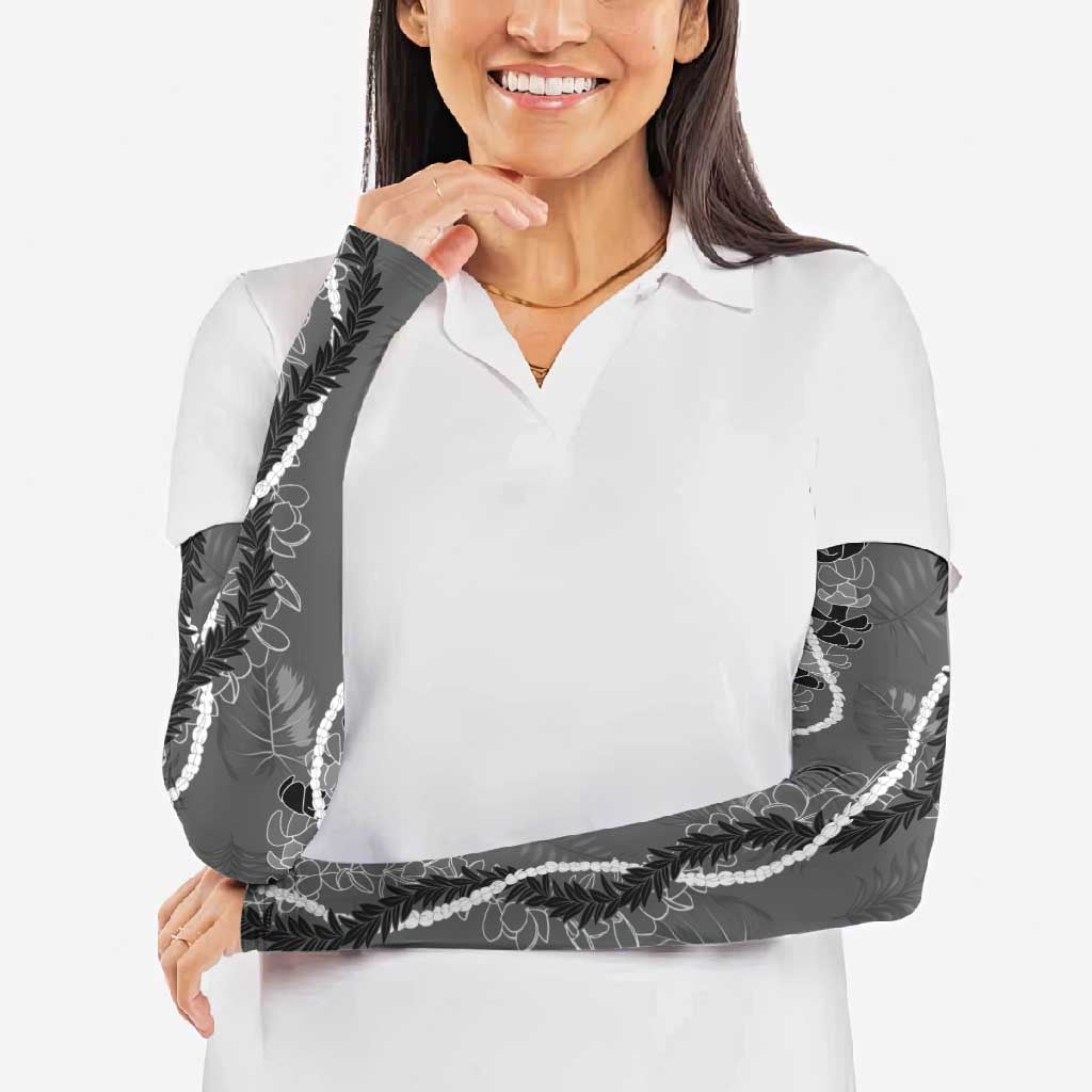 Hawaii Maile Lei Arm Sleeves With Gray Monstera Pattern - Polynesian Pride