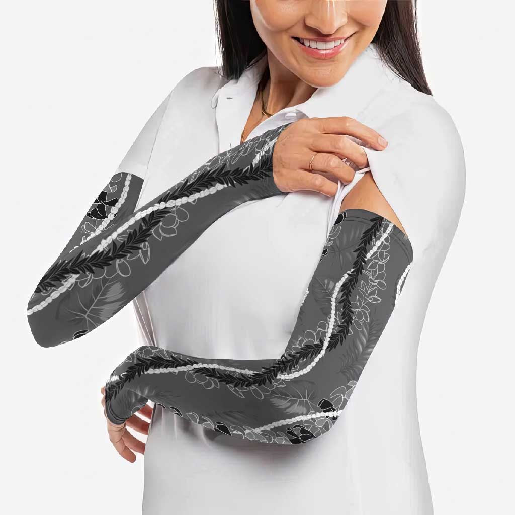 Hawaii Maile Lei Arm Sleeves With Gray Monstera Pattern - Polynesian Pride