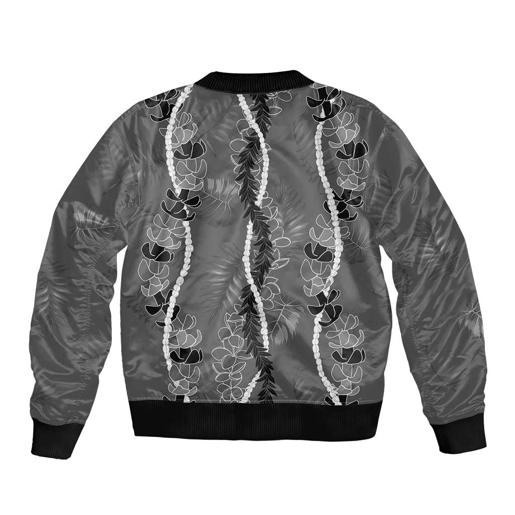 Hawaii Maile Lei Bomber Jacket With Gray Monstera Pattern