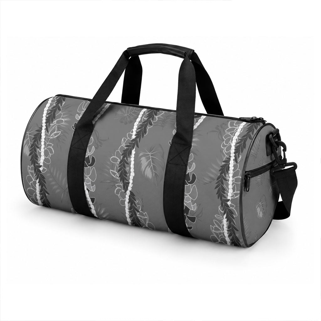 Hawaii Maile Lei Duffle Bag With Gray Monstera Pattern LT05 - Polynesian Pride