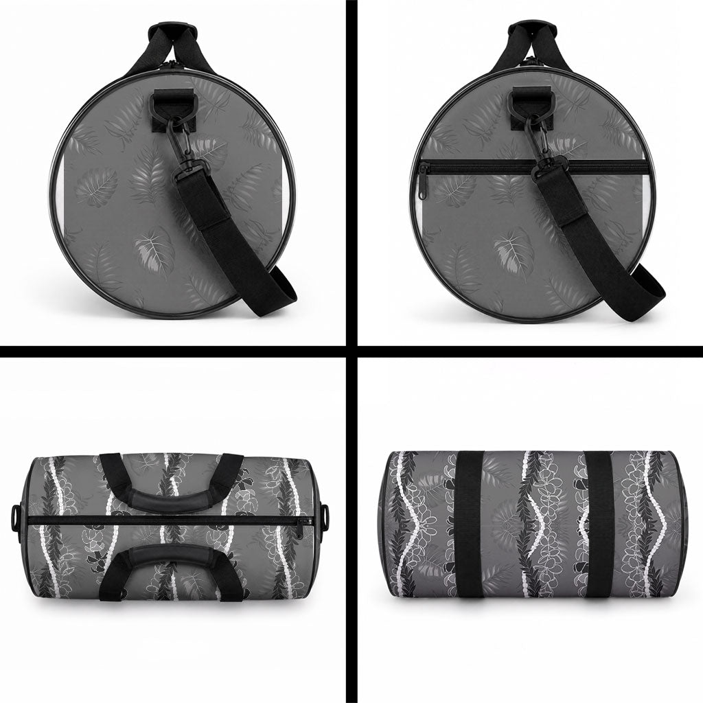 Hawaii Maile Lei Duffle Bag With Gray Monstera Pattern LT05 - Polynesian Pride