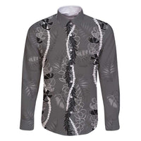 Hawaii Maile Lei Family Matching Long Sleeve Bodycon Dress and Hawaiian Shirt With Gray Monstera Pattern LT05 Dad's Shirt - Long Sleeve Gray - Polynesian Pride