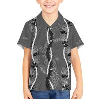 Hawaii Maile Lei Family Matching Long Sleeve Bodycon Dress and Hawaiian Shirt With Gray Monstera Pattern LT05 Son's Shirt Gray - Polynesian Pride