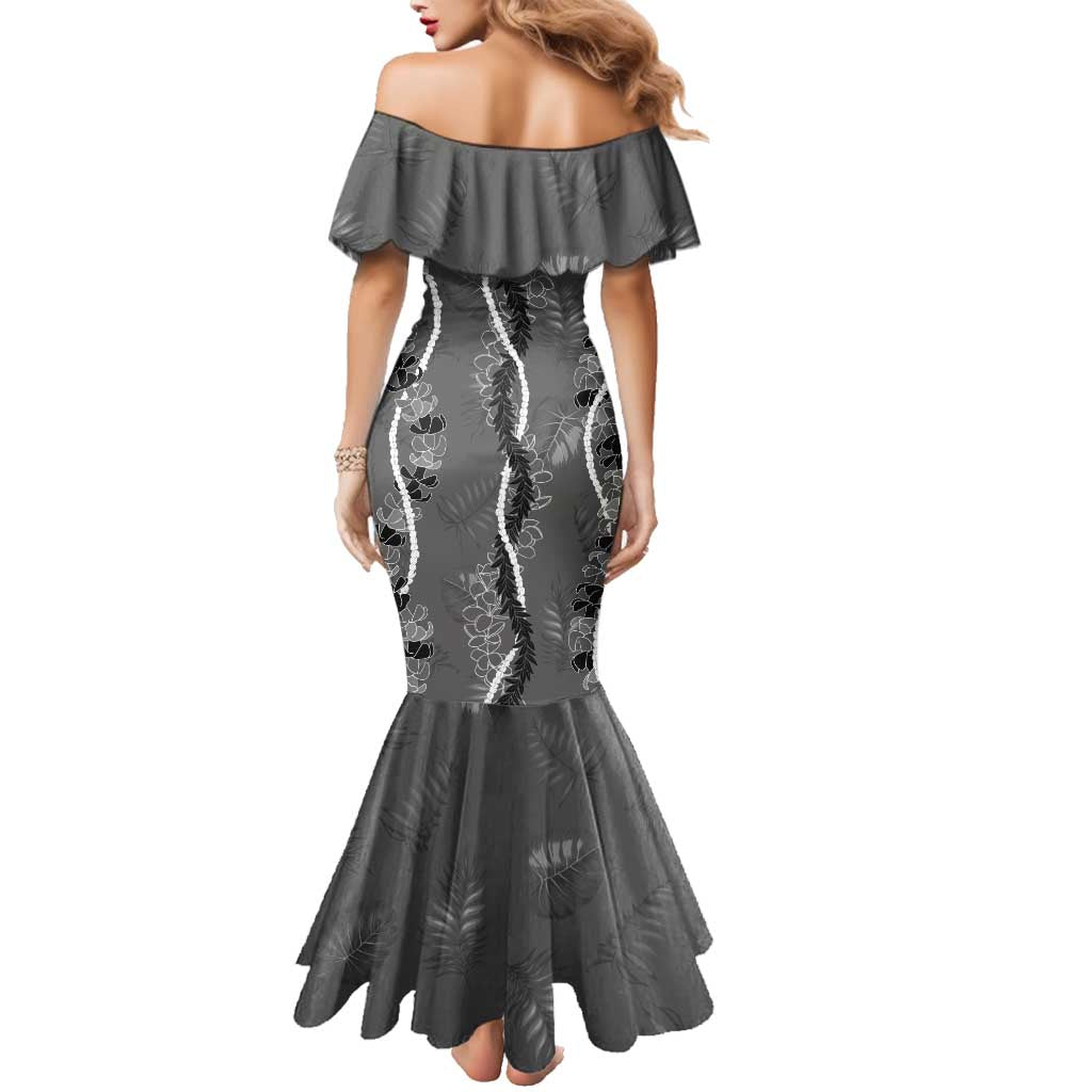 Hawaii Maile Lei Family Matching Mermaid Dress and Hawaiian Shirt With Gray Monstera Pattern