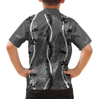 Hawaii Maile Lei Family Matching Off The Shoulder Long Sleeve Dress and Hawaiian Shirt With Gray Monstera Pattern