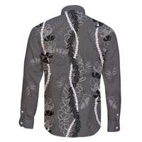 Hawaii Maile Lei Family Matching Off The Shoulder Long Sleeve Dress and Hawaiian Shirt With Gray Monstera Pattern