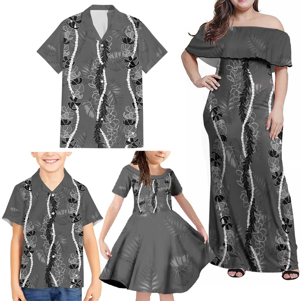 Hawaii Maile Lei Family Matching Off Shoulder Maxi Dress and Hawaiian Shirt With Gray Monstera Pattern LT05 - Polynesian Pride