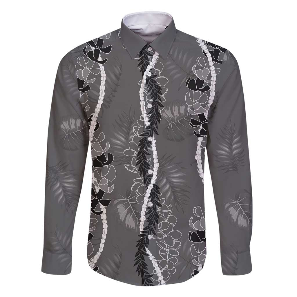 Hawaii Maile Lei Family Matching Off Shoulder Maxi Dress and Hawaiian Shirt With Gray Monstera Pattern