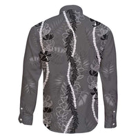 Hawaii Maile Lei Family Matching Off Shoulder Short Dress and Hawaiian Shirt With Gray Monstera Pattern
