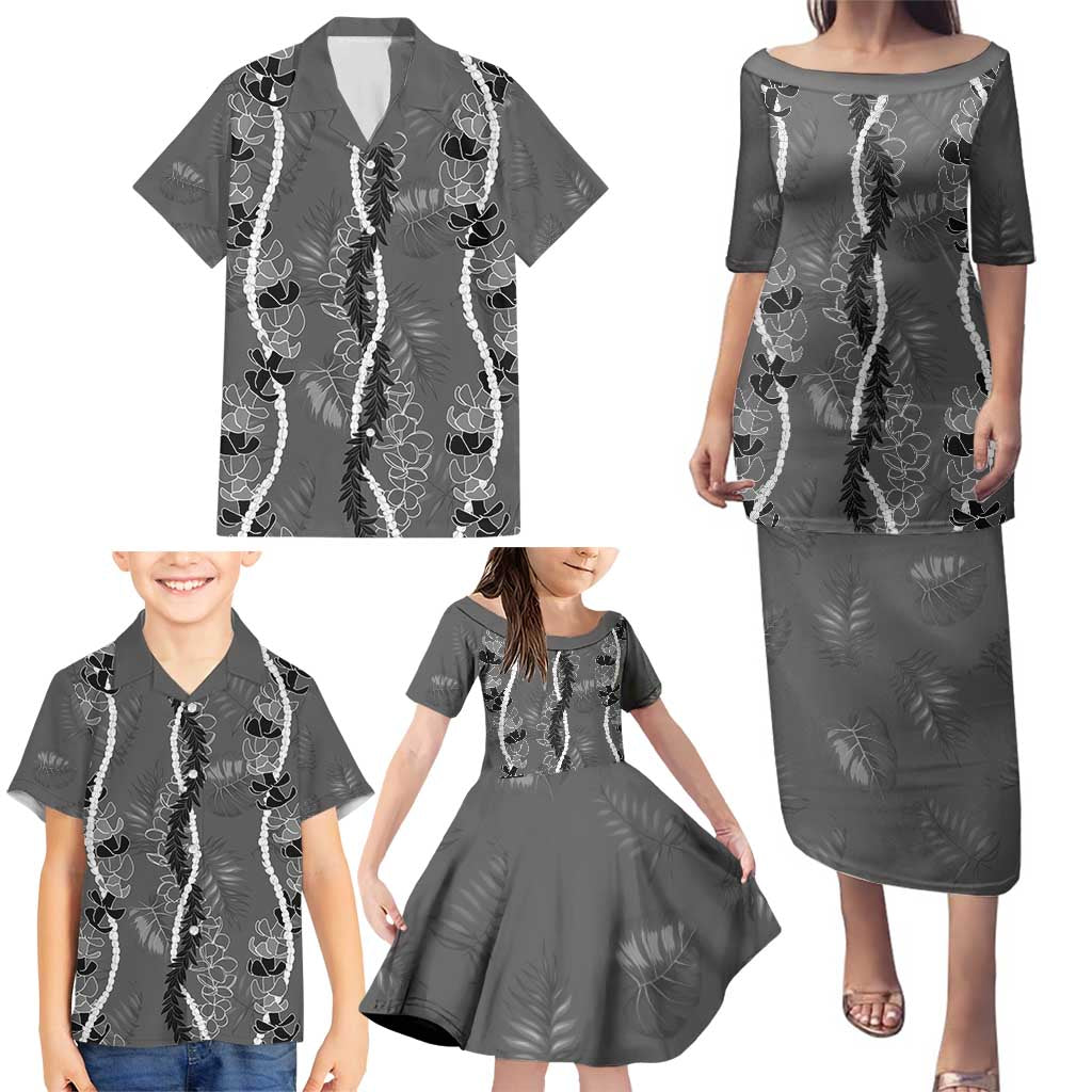 Hawaii Maile Lei Family Matching Puletasi and Hawaiian Shirt With Gray Monstera Pattern LT05 - Polynesian Pride