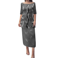 Hawaii Maile Lei Family Matching Puletasi and Hawaiian Shirt With Gray Monstera Pattern