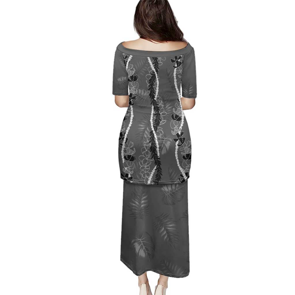 Hawaii Maile Lei Family Matching Puletasi and Hawaiian Shirt With Gray Monstera Pattern