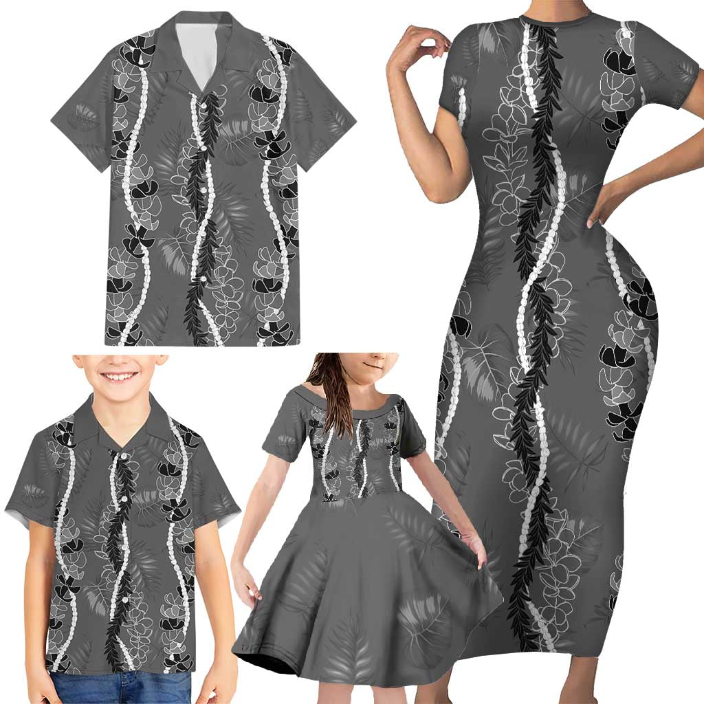 Hawaii Maile Lei Family Matching Short Sleeve Bodycon Dress and Hawaiian Shirt With Gray Monstera Pattern LT05 - Polynesian Pride