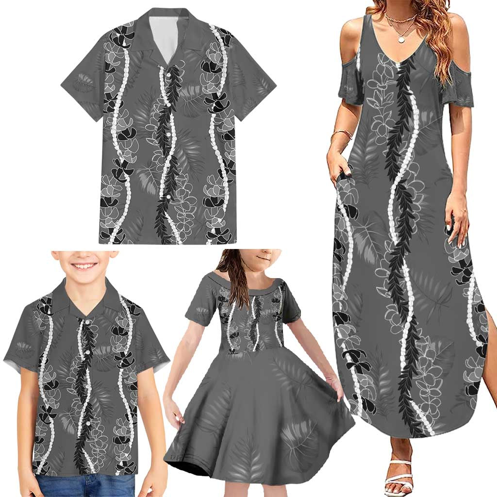 Hawaii Maile Lei Family Matching Summer Maxi Dress and Hawaiian Shirt With Gray Monstera Pattern LT05 - Polynesian Pride