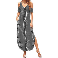 Hawaii Maile Lei Family Matching Summer Maxi Dress and Hawaiian Shirt With Gray Monstera Pattern