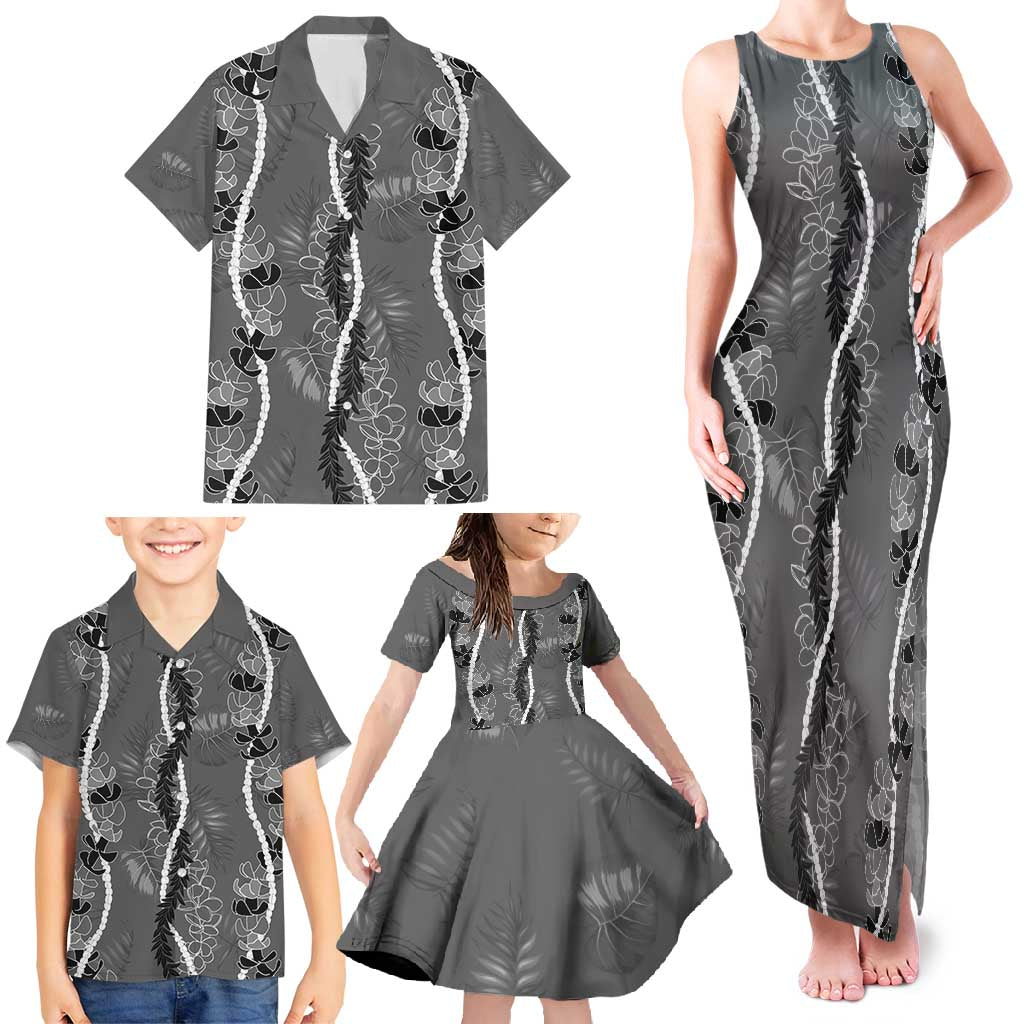 Hawaii Maile Lei Family Matching Tank Maxi Dress and Hawaiian Shirt With Gray Monstera Pattern LT05 - Polynesian Pride