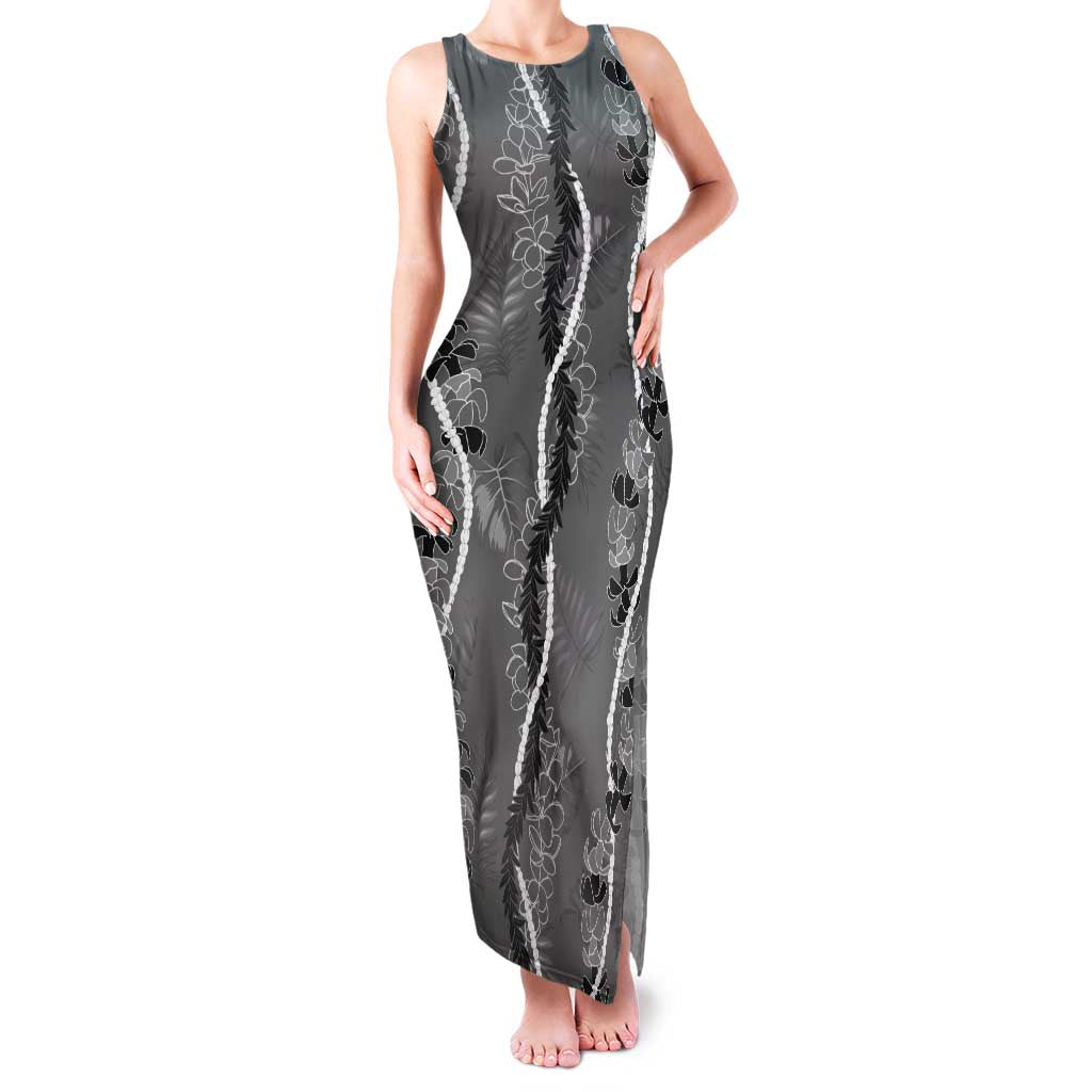 Hawaii Maile Lei Family Matching Tank Maxi Dress and Hawaiian Shirt With Gray Monstera Pattern