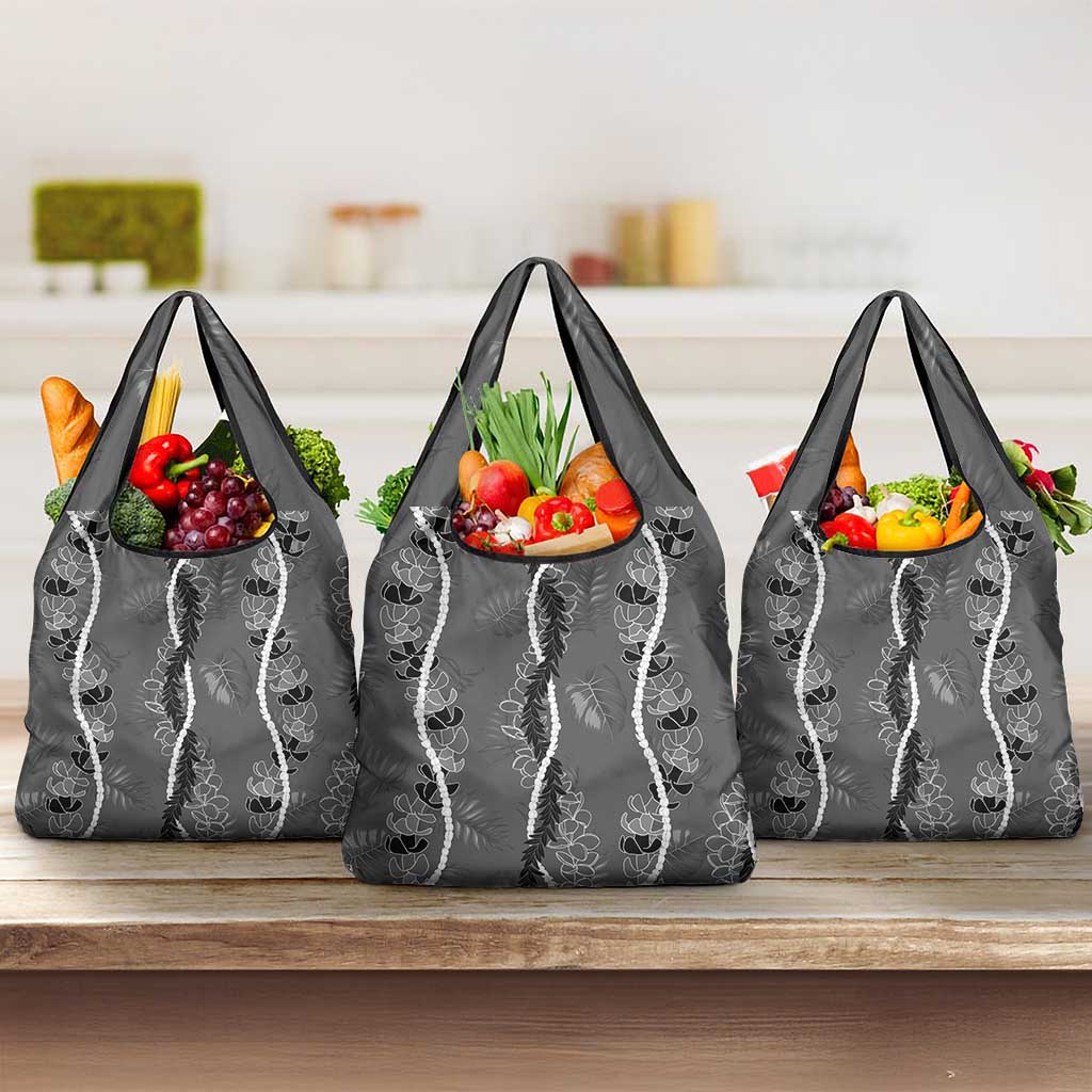 Hawaii Maile Lei Grocery Bag With Gray Monstera Pattern