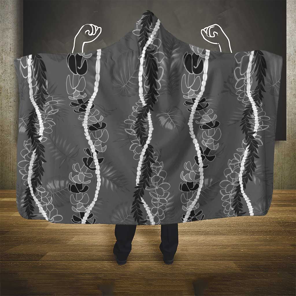 Hawaii Maile Lei Hooded Blanket With Gray Monstera Pattern