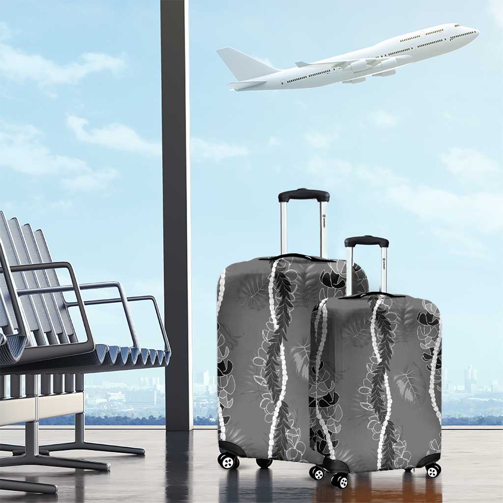 Hawaii Maile Lei Luggage Cover With Gray Monstera Pattern