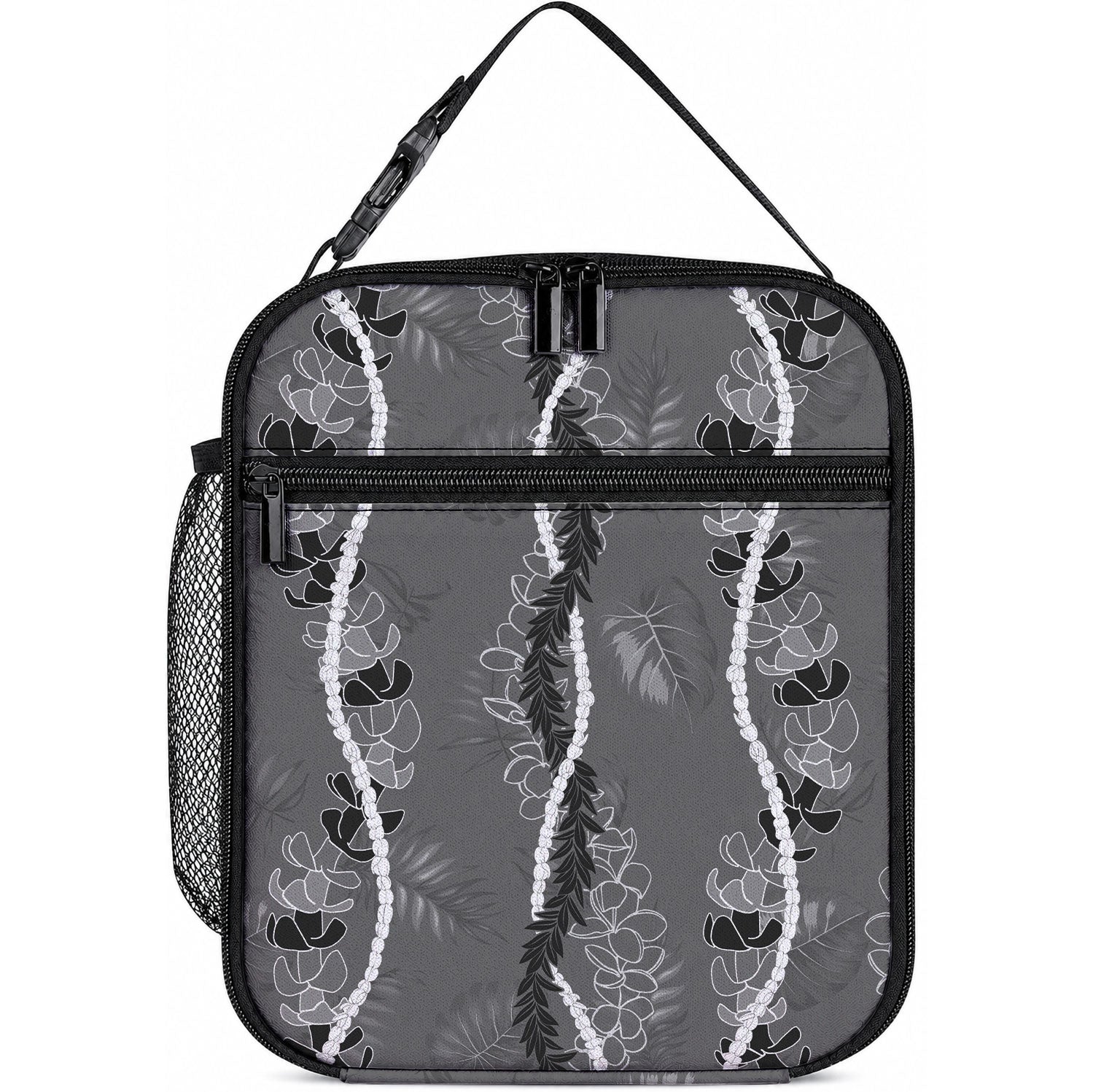 Hawaii Maile Lei Lunch Bag With Gray Monstera Pattern LT05 10.2 × 8.3 × 4.3 inch Gray - Polynesian Pride