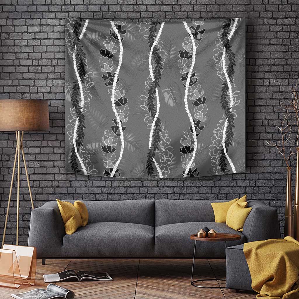 Hawaii Maile Lei Tapestry With Gray Monstera Pattern LT05 Gray - Polynesian Pride